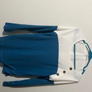 Zeagoo Blue and White Button-Accent Blouse